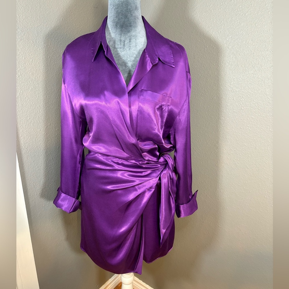 ZARA Wrap Mini Dress Purple Size M - Picture 5 of 15